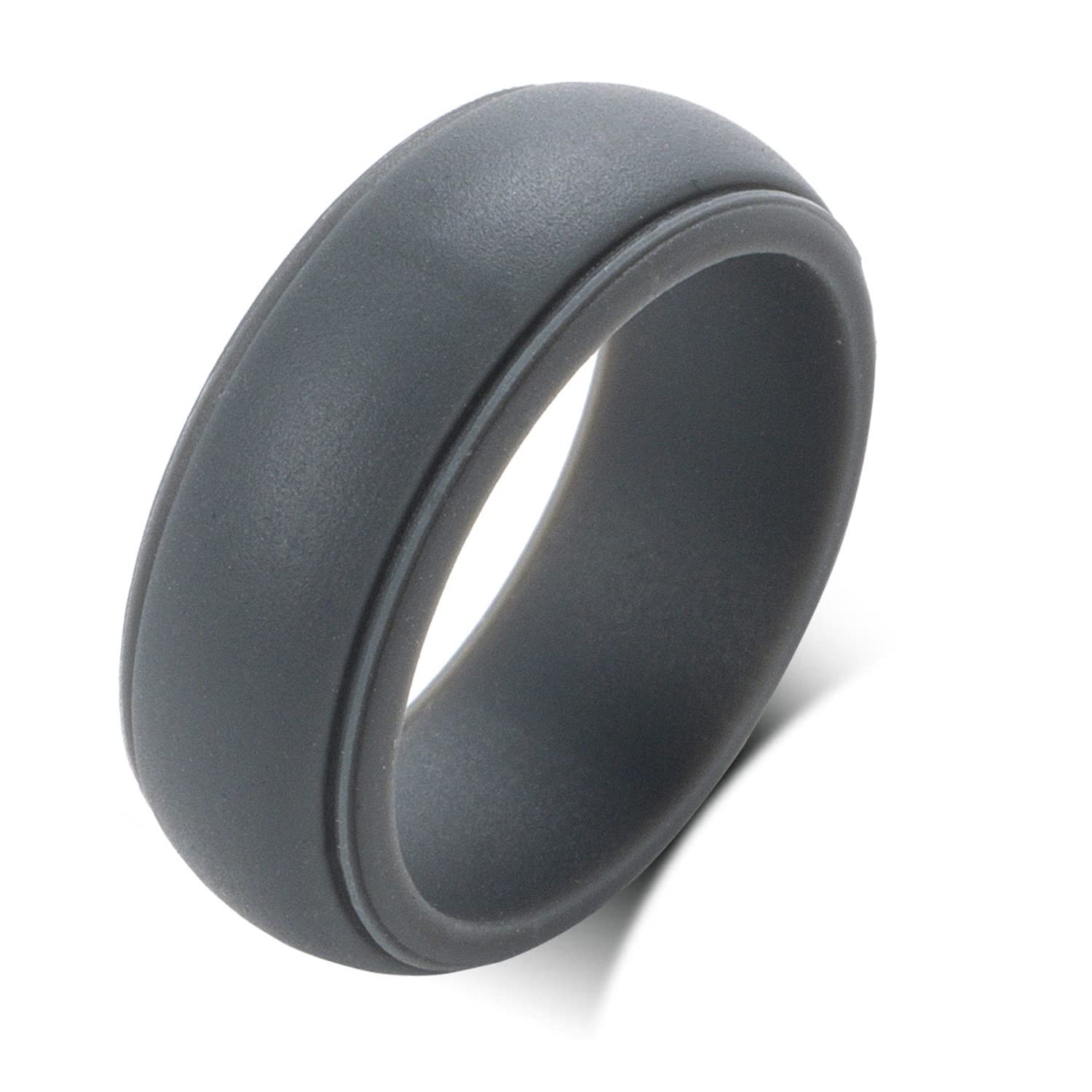 YUNGELX Customize Silicone Couple Rings Her Demon & His Angel Matching Ring for Him Her 8MM Dark Grey Breathable Silicone Rubber Step Edge Dome Comfort Fit Wedding Band Promise Engagement Rings Set