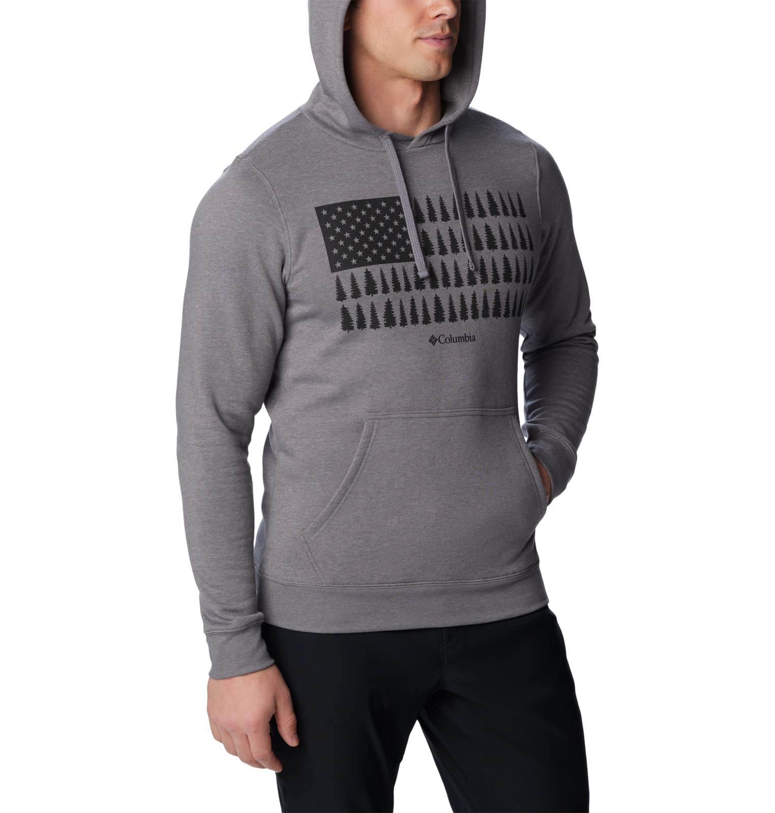 Columbia Men's Trek Graphic Hoodie, City Grey Heather/Treestriped Flag, XX-Large