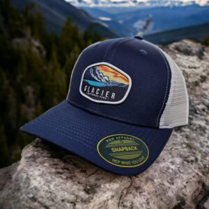 Glacier Trucker Hat w/National Park Woven Patch (Navy/White)