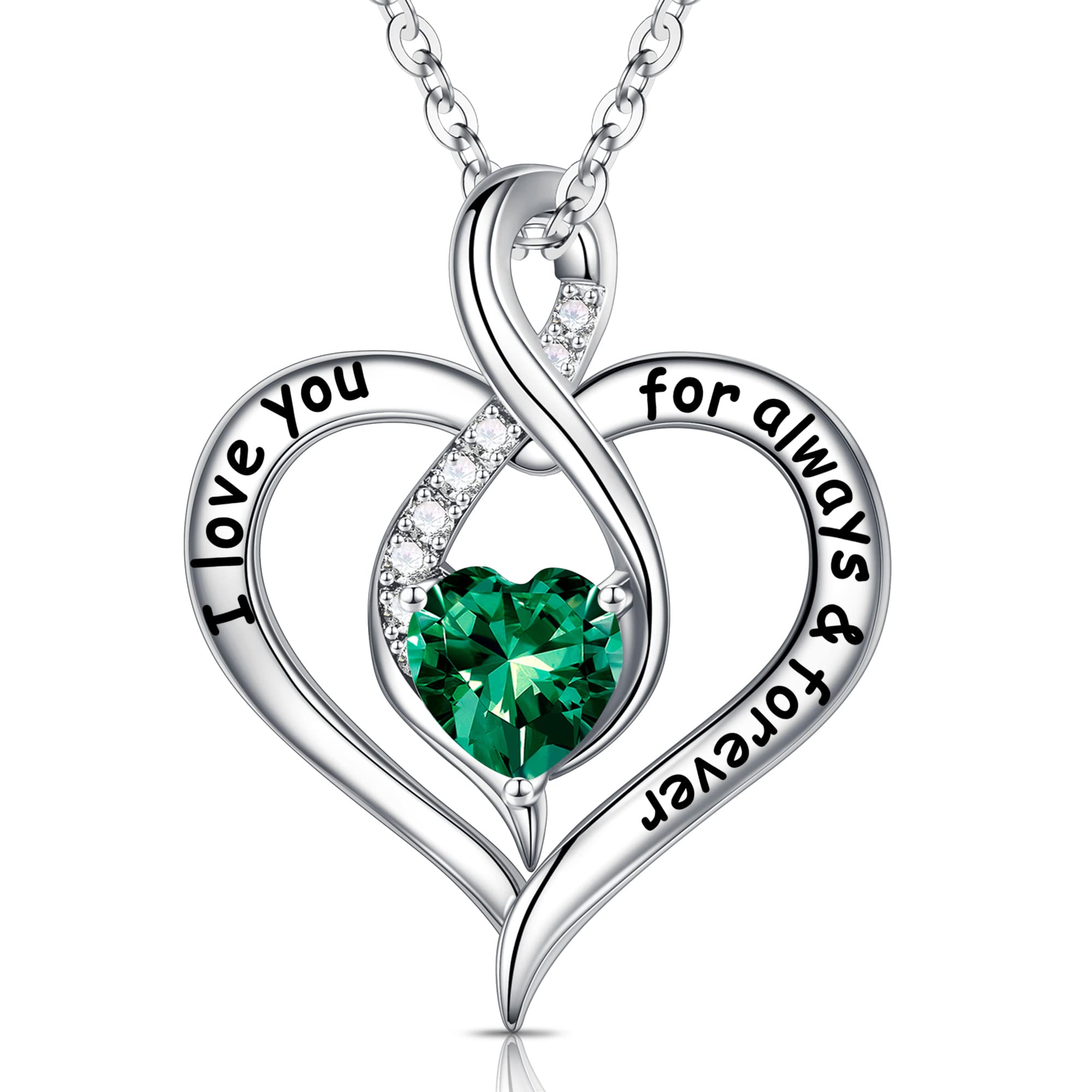 Ursilver Love Heart Emerald Birthstone Necklace - S925 Sterling Silver Birthstone Necklace May Birthstone Necklace Mothers Day Gifts Christmas Gifts Jewelry Gifts for Women Mom Wife Grandma