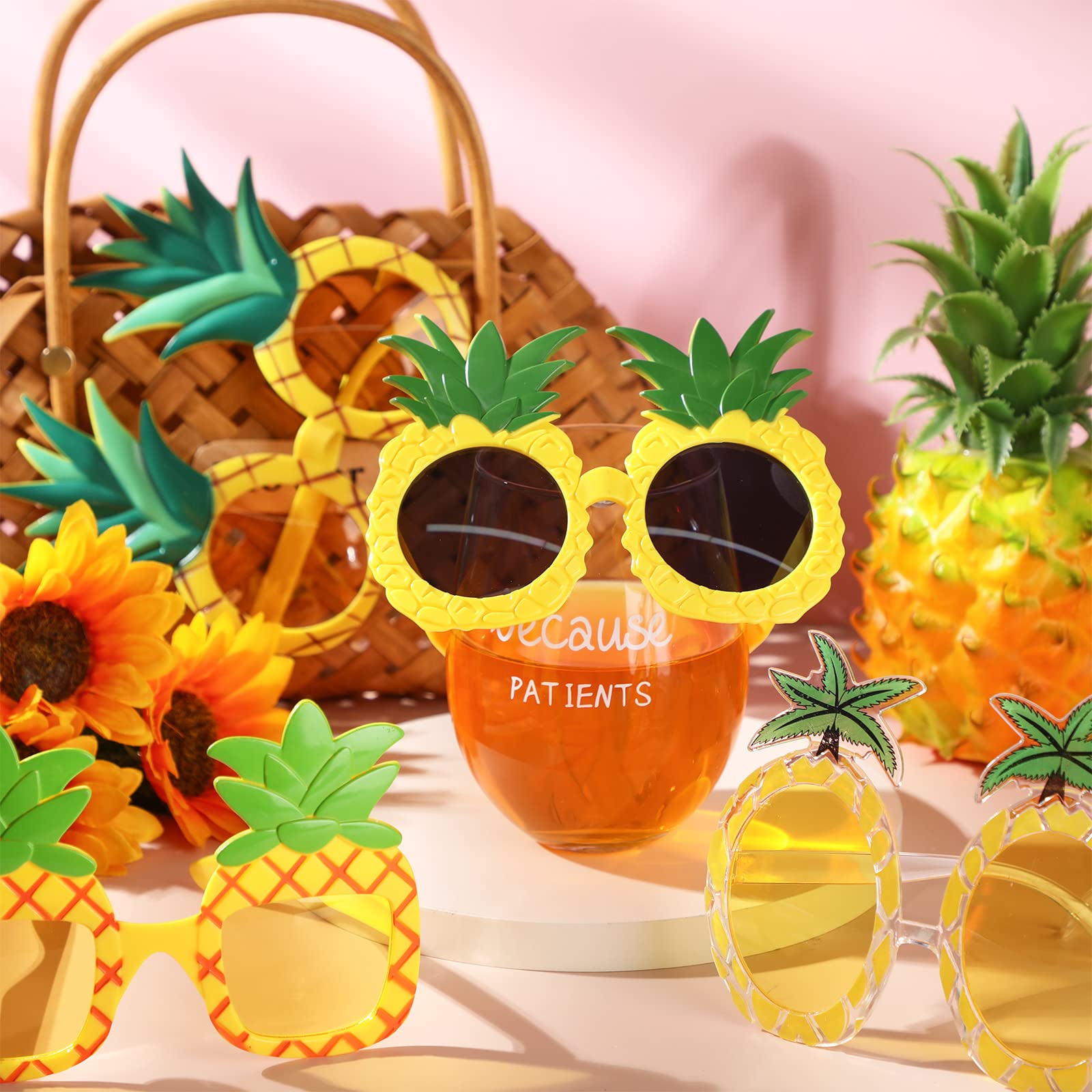 6 Pairs Pineapple Sunglasses Novelty Sunglasses Tropical Pineapple Glasses with 6 Styles, Hawaiian Sunglasses Fruit Shape Glasses Pineapple Party Favors for Summer Beach Luau Theme Party Accessories