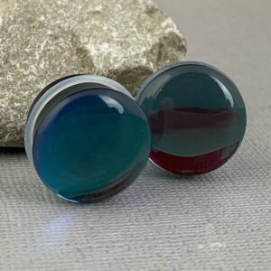 Mystic Metals Body Jewelry Pair of Iridescent Smokey Glass Single Flare Plugs (PG-603) (2g (6mm))