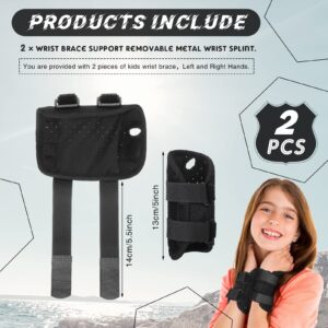 Konohan 2 Pcs Wrist Brace for Kids Youth Carpal Tunnel Black Splints Wrist Brace Night Support with Adjustable Compression Straps for Children Sports Sleep (Age 3-8)