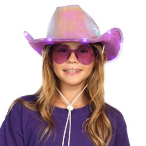 Funcredible Purple Light Up Cowboy Hat and Glasses - Led Cowgirl Hat for Girls - Neon Cowboy Hat - Taylor Costume - Cowgirl Costume Accessories for Women