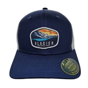 Glacier Trucker Hat w/National Park Woven Patch (Navy/White)