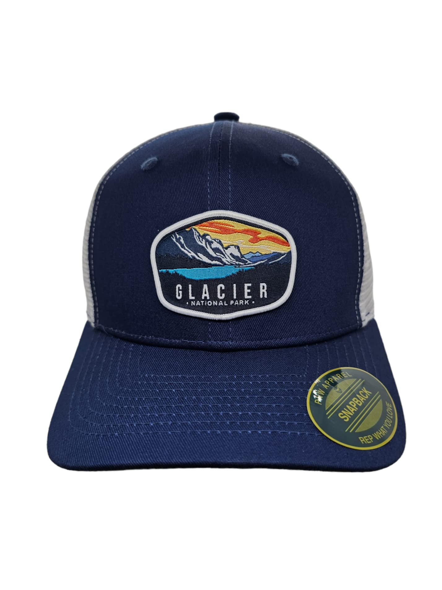 Glacier Trucker Hat w/National Park Woven Patch (Navy/White)