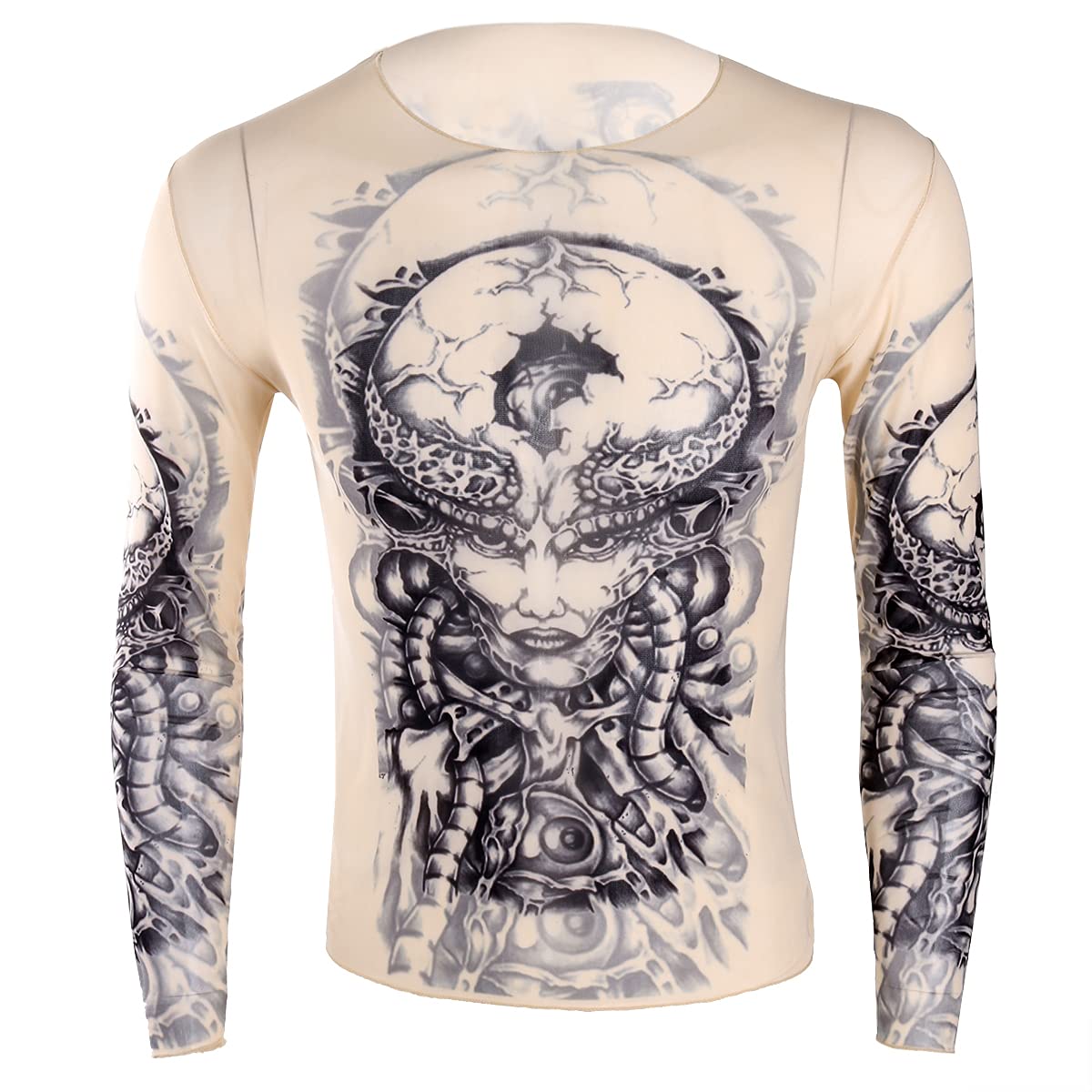 Nikiikoo Men's Sports Long Sleeve Elastic Cycling Fitness T-Shirt Fake Tattoo Tribal Inspired Print Tops Cuticolor One Size