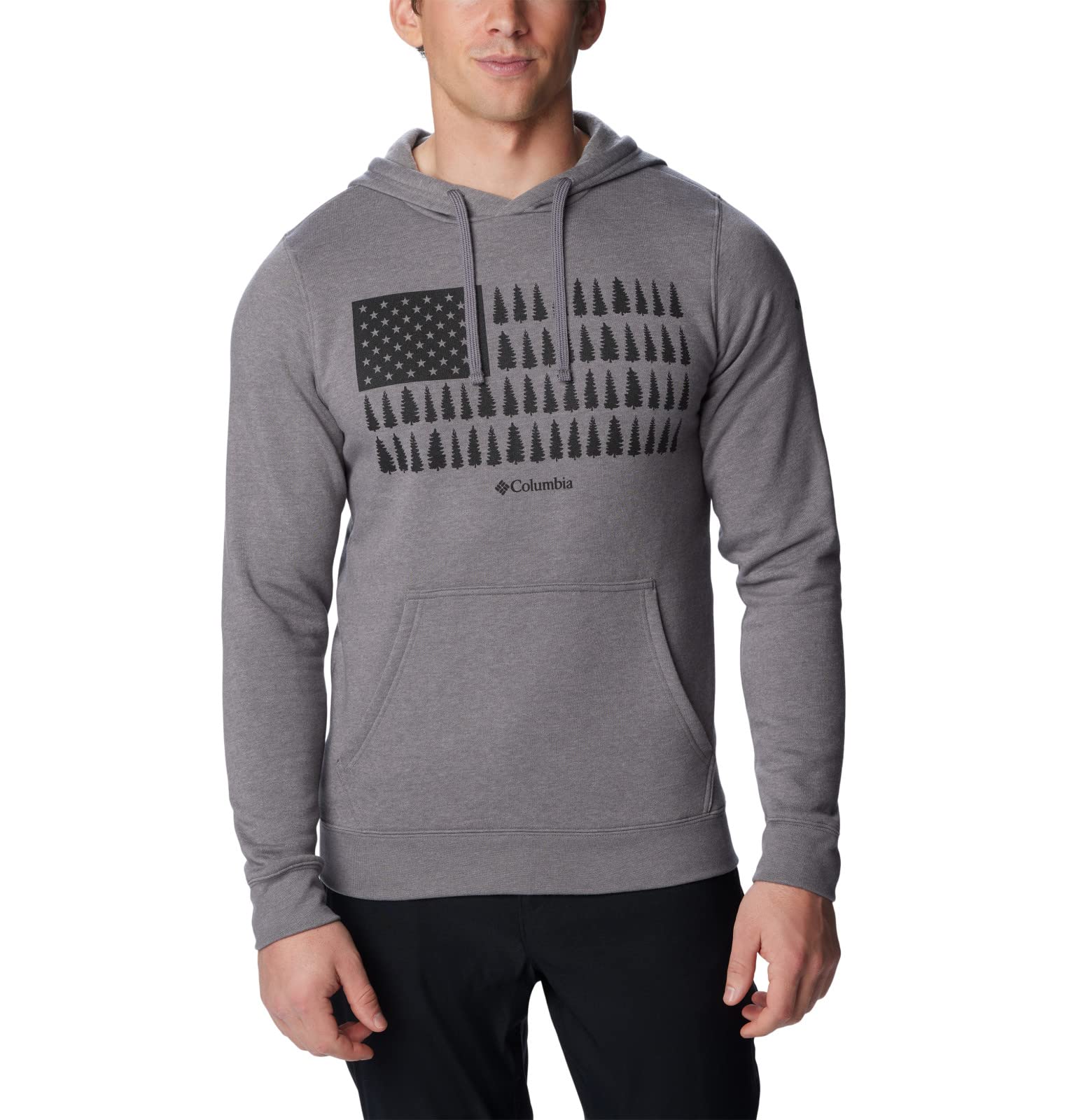 Columbia Men's Trek Graphic Hoodie, City Grey Heather/Treestriped Flag, XX-Large