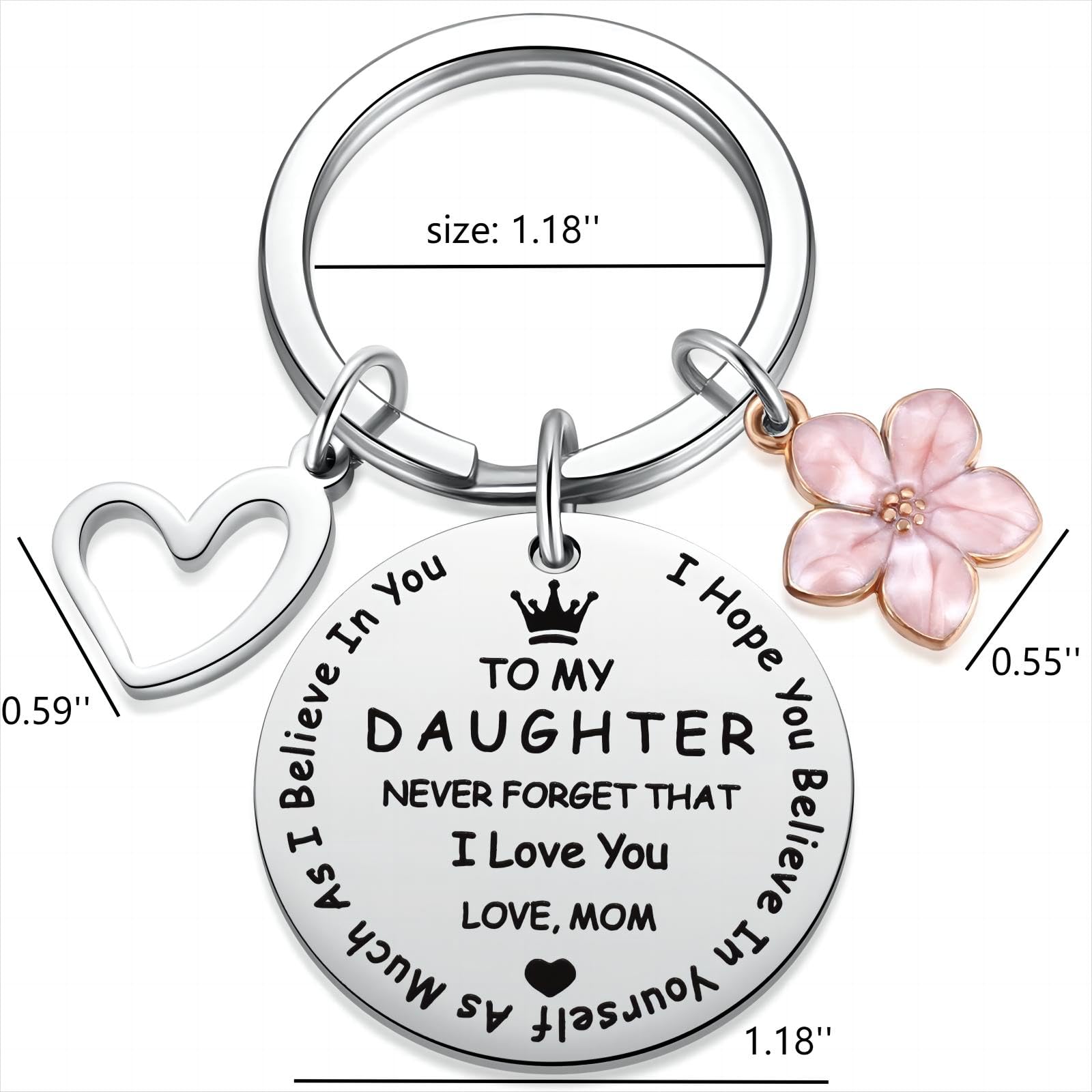 to My Daughter Keychain Gifts, Inspirational Graduation for Daughters from Mom, Sweet 16 18th 21st Birthday I Love You Keychain for Teen Girls