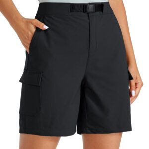 CRZ YOGA Stretch Hiking Cargo Shorts for Women 7'' - UPF 50+ Waterproof Lightweight Summer Outdoor Golf Shorts with Pockets Black_Shorts X-Small