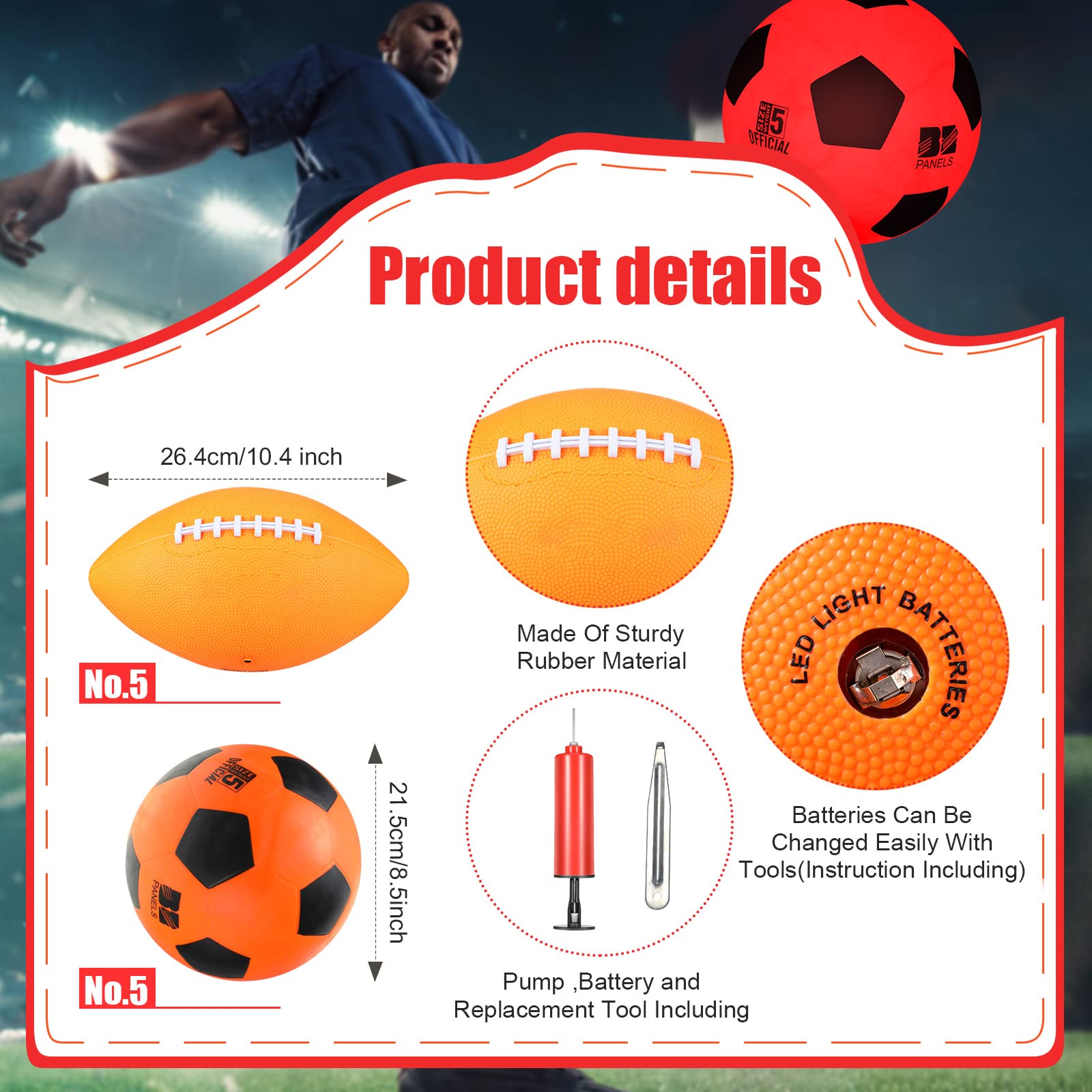 CHENGU 2 Pieces Glow in The Dark Football Set Light Up LED Soccer Ball Glowing Football Size 5 Glow Soccer Ball with Pump for Adult Kids Teenagers Boys Girls Night Indoor Outdoor Sport Game Training