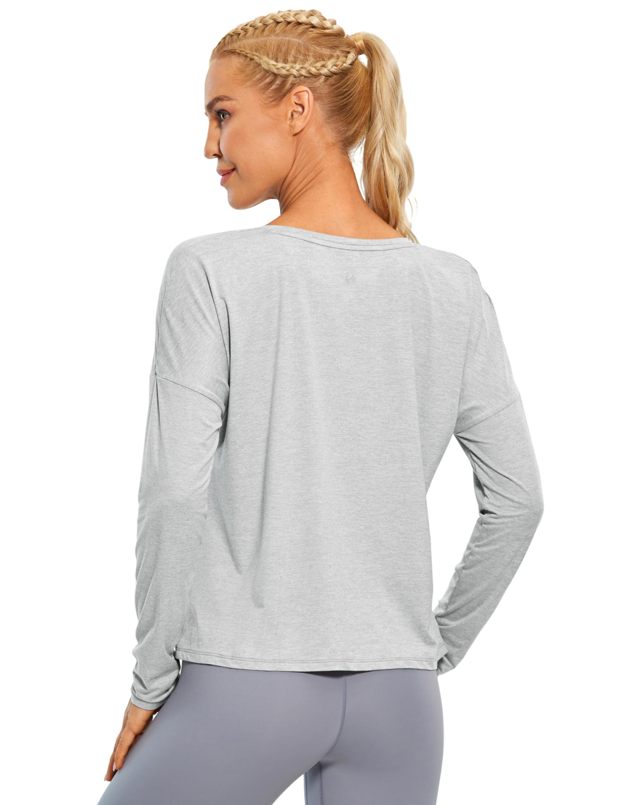 CRZ YOGA UPF 50+ Long Sleeve Shirts for Women Lightweight Workout Crop Tops Sun Protection Outdoor Quick Dry Hiking Shirt Silver Mist X-Large