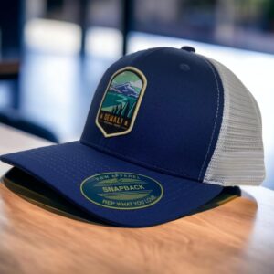 Denali Trucker Hat w/National Park Woven Patch (Navy/White)