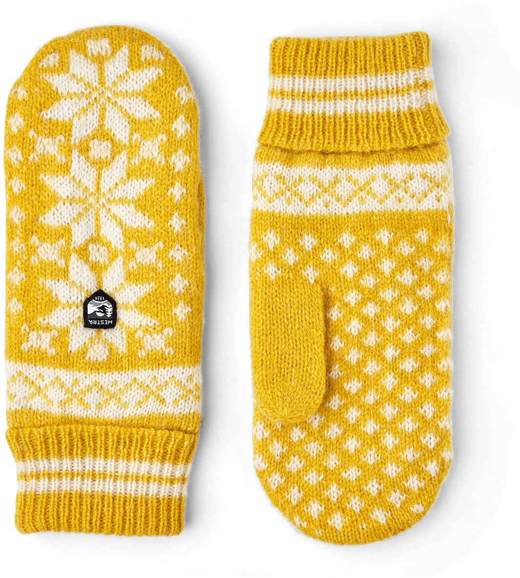 Hestra Unisex Isvik Wool Mittens for Cold Weather & Everyday Wear - Mustard/Offwhite - 8