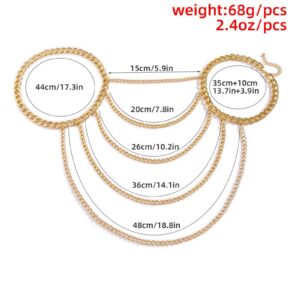 YienDoo Sexy Harness Body Chain Boho Gold Necklace Choker Shoulder Chain Multi Row Chunky Cuban Arm Chain Unique Layered Shoulder Necklace Body Chain Jewelry Accessories for Women