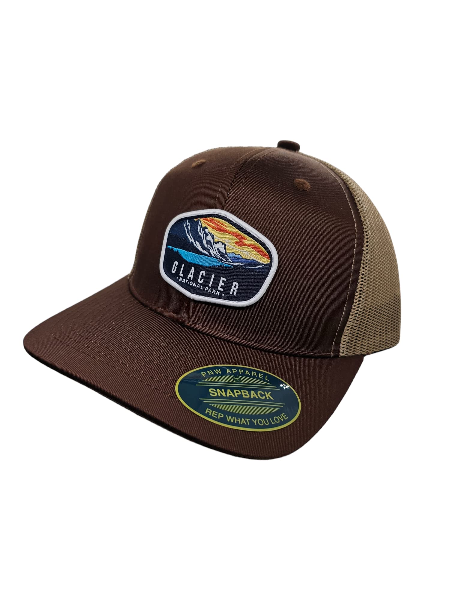 Glacier Trucker Hat w/National Park Woven Patch (Brown/Tan)