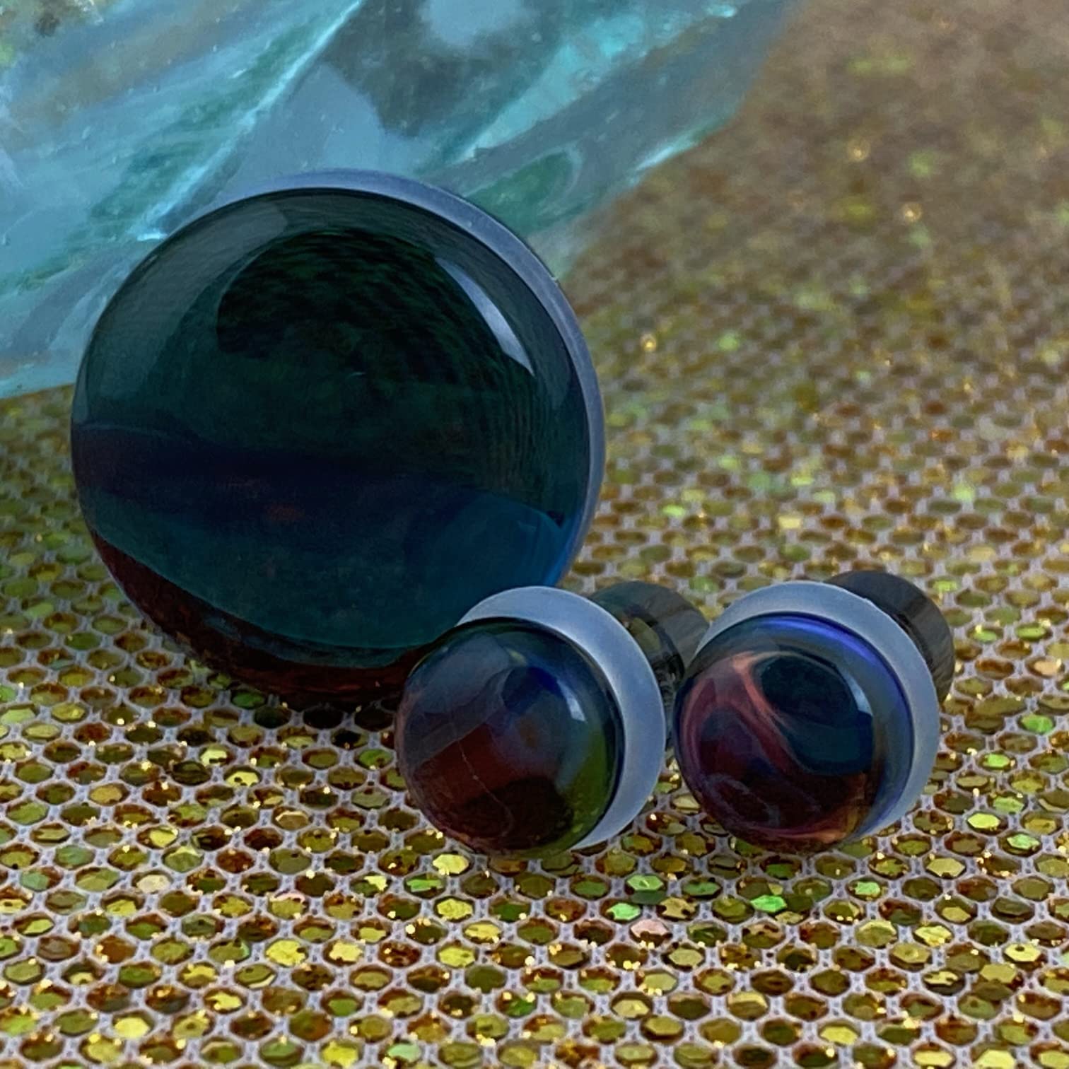 Mystic Metals Body Jewelry Pair of Iridescent Smokey Glass Single Flare Plugs (PG-603) (2g (6mm))