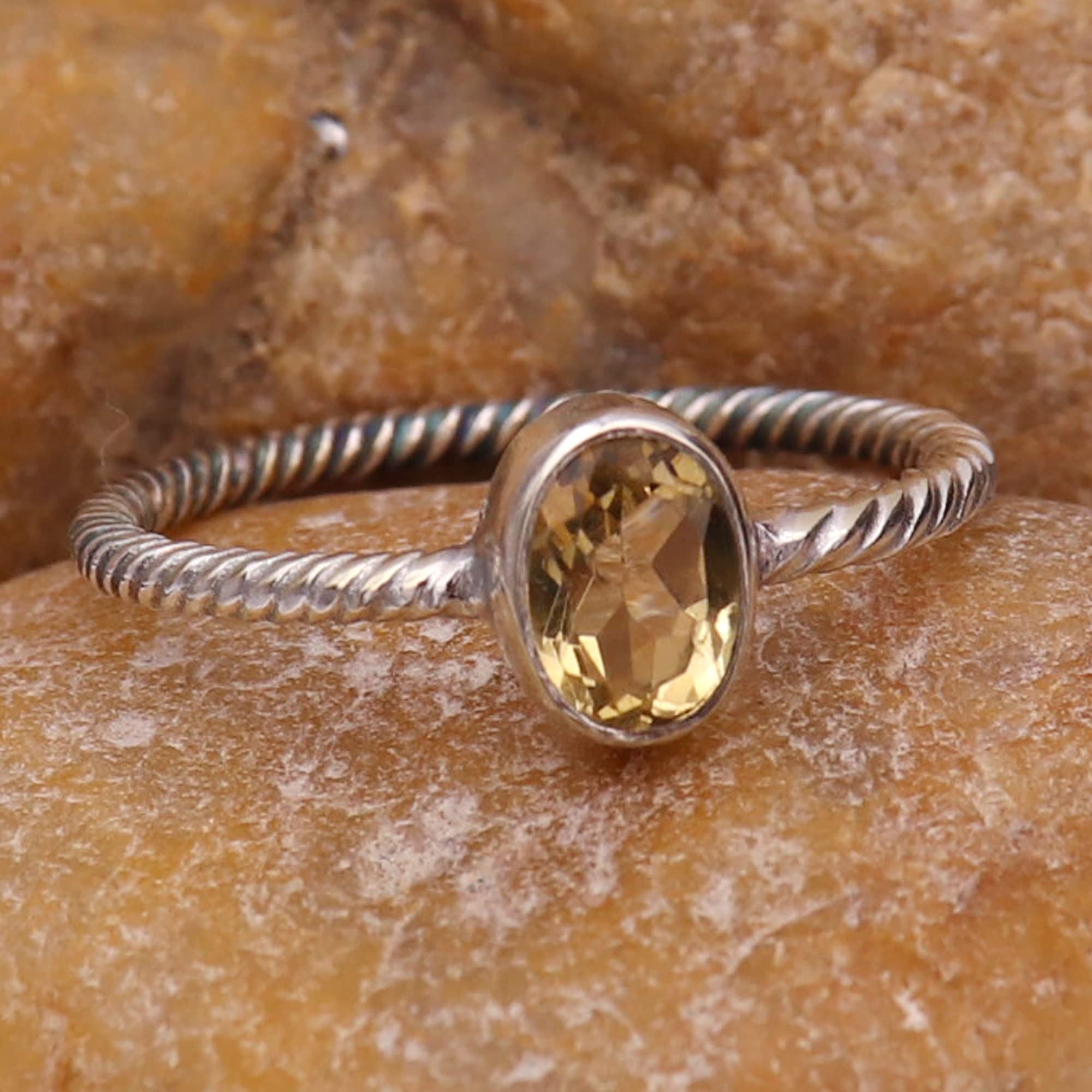 Silver Band Solid 925 Sterling Silver Citrine Gemstone Ring Handmade for Women by Goyal Exports SRG337B (US-9)