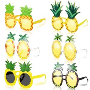 6 Pairs Pineapple Sunglasses Novelty Sunglasses Tropical Pineapple Glasses with 6 Styles, Hawaiian Sunglasses Fruit Shape Glasses Pineapple Party Favors for Summer Beach Luau Theme Party Accessories