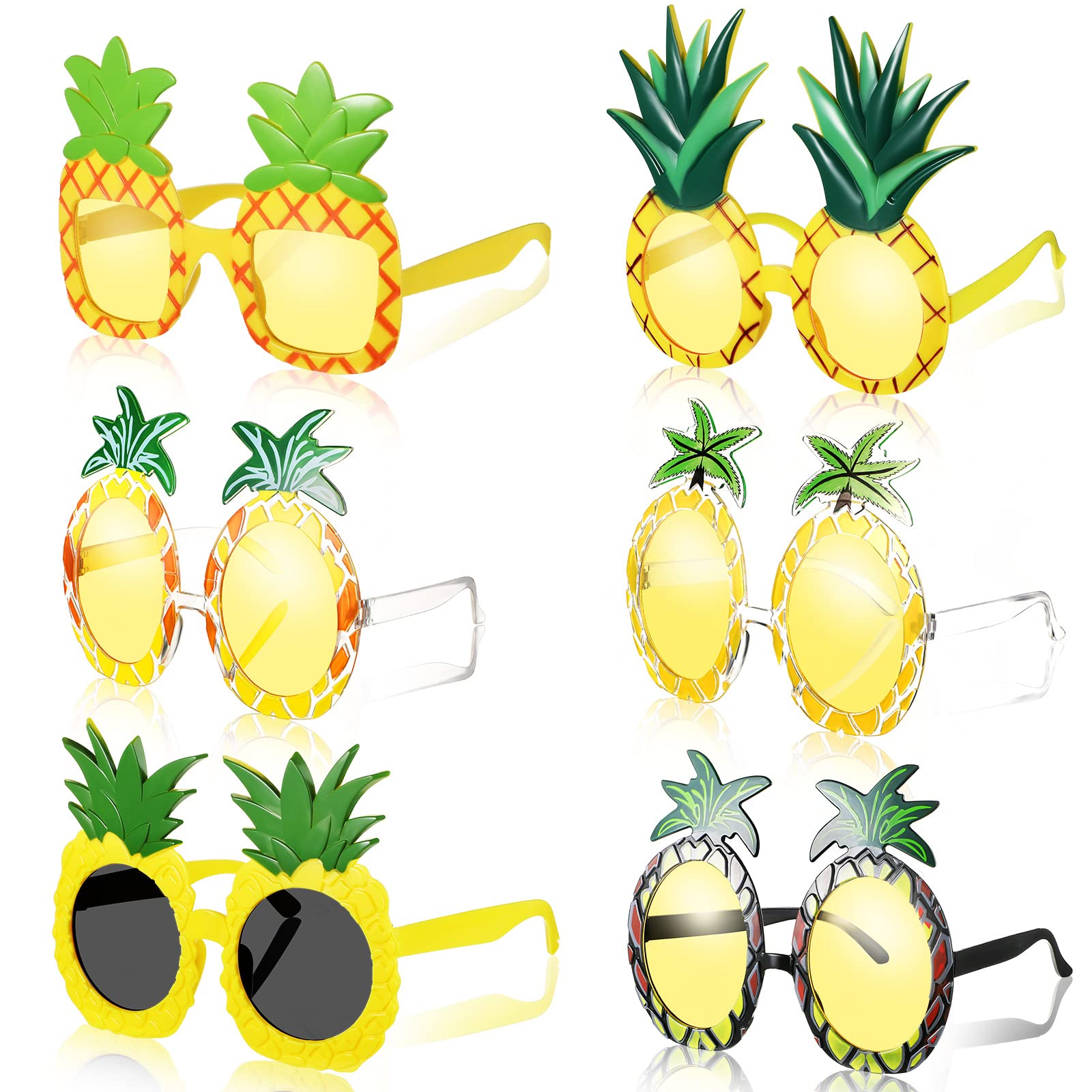 6 Pairs Pineapple Sunglasses Novelty Sunglasses Tropical Pineapple Glasses with 6 Styles, Hawaiian Sunglasses Fruit Shape Glasses Pineapple Party Favors for Summer Beach Luau Theme Party Accessories