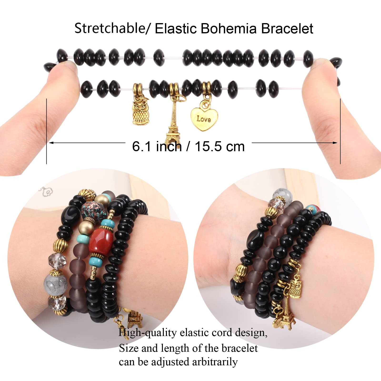 Stretch Bohemian Bracelets for Women Tower Love Owl Stackable Multilayer Colorful Beaded Charm Bracelet Friends Gifts Handmade Jewelry