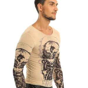 Nikiikoo Men's Sports Long Sleeve Elastic Cycling Fitness T-Shirt Fake Tattoo Tribal Inspired Print Tops Cuticolor One Size