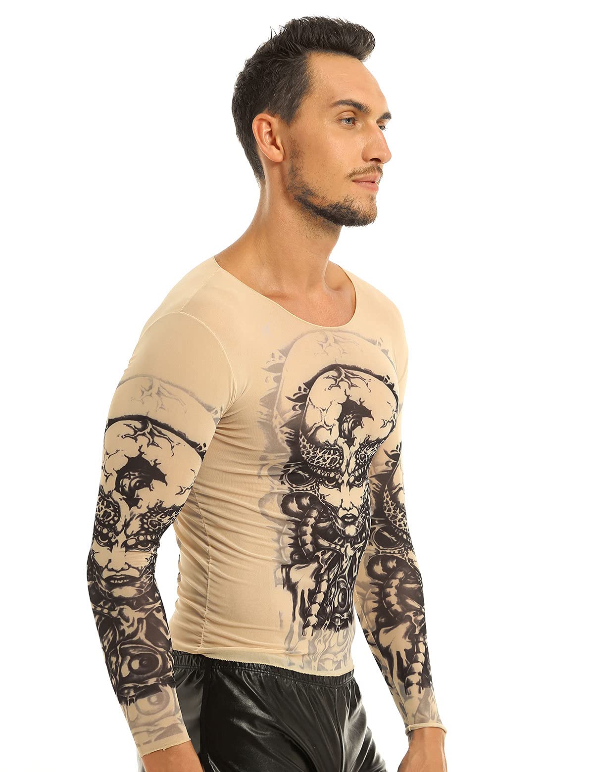 Nikiikoo Men's Sports Long Sleeve Elastic Cycling Fitness T-Shirt Fake Tattoo Tribal Inspired Print Tops Cuticolor One Size