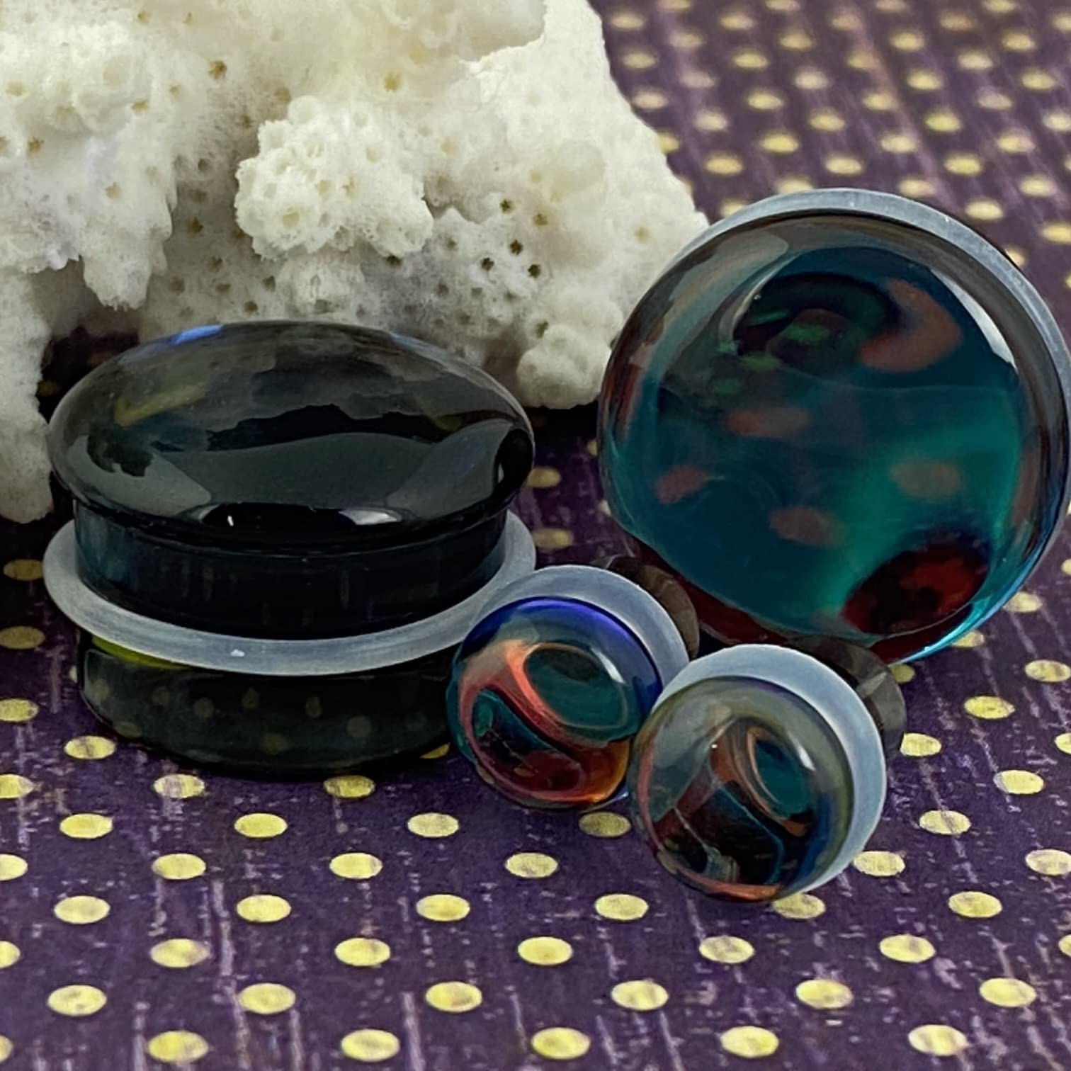 Mystic Metals Body Jewelry Pair of Iridescent Smokey Glass Single Flare Plugs (PG-603) (2g (6mm))