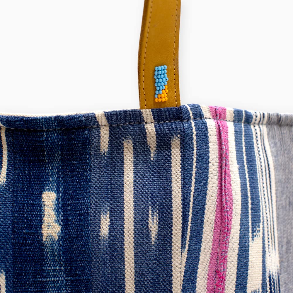 Ubuntu Life African Baule Canvas Tote Bag – Large Tote Bag, Beach Bag, and Travel Tote with Dyed Baule Cloth from Natural Cotton (Multicolor)