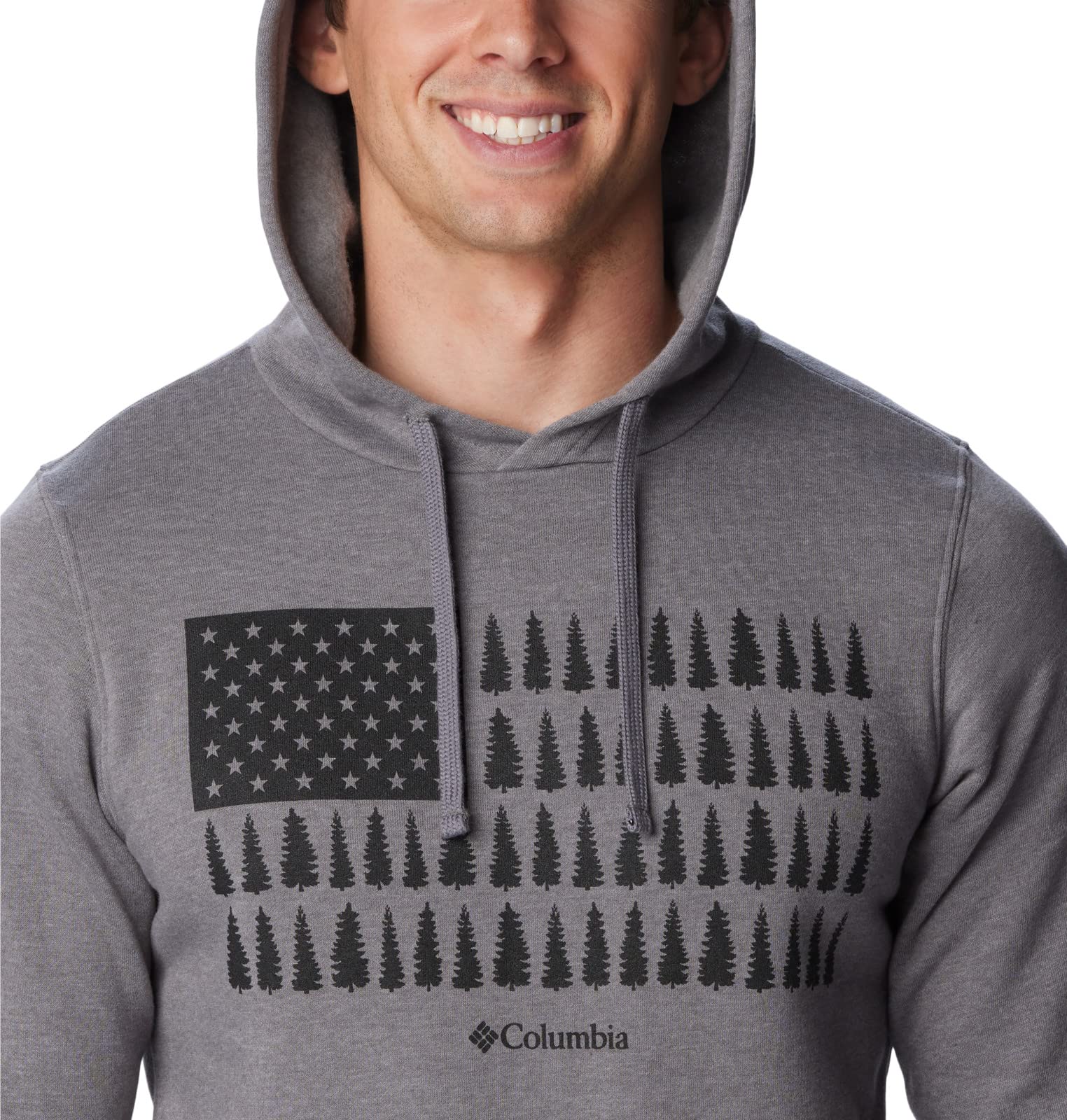 Columbia Men's Trek Graphic Hoodie, City Grey Heather/Treestriped Flag, XX-Large