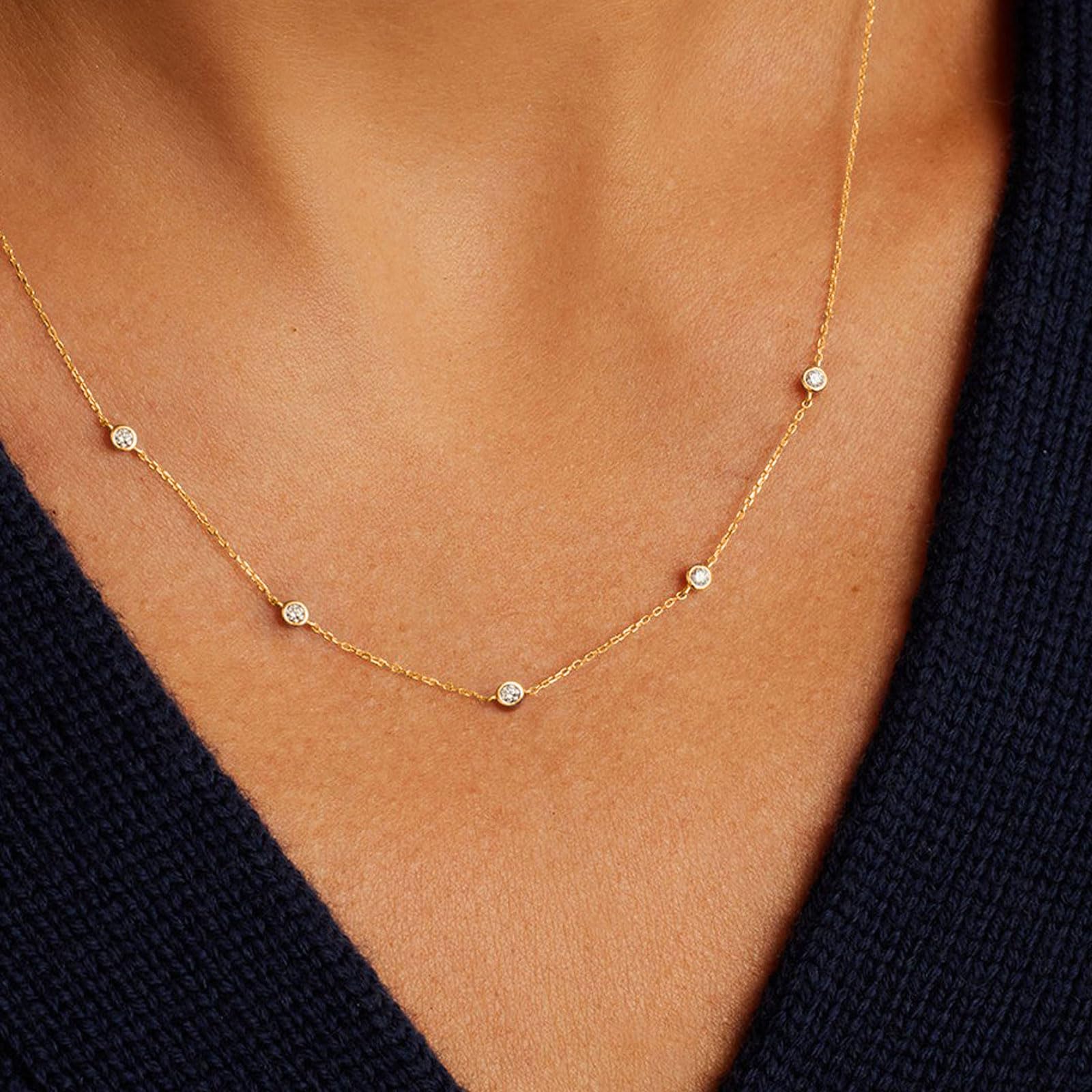 VRIUA Gold Necklace for Women,Dainty Gold Necklace 14K Gold Plated Gold Necklace for Women Diamond Necklaces for Women Everyday Jewelry Necklaces for Women