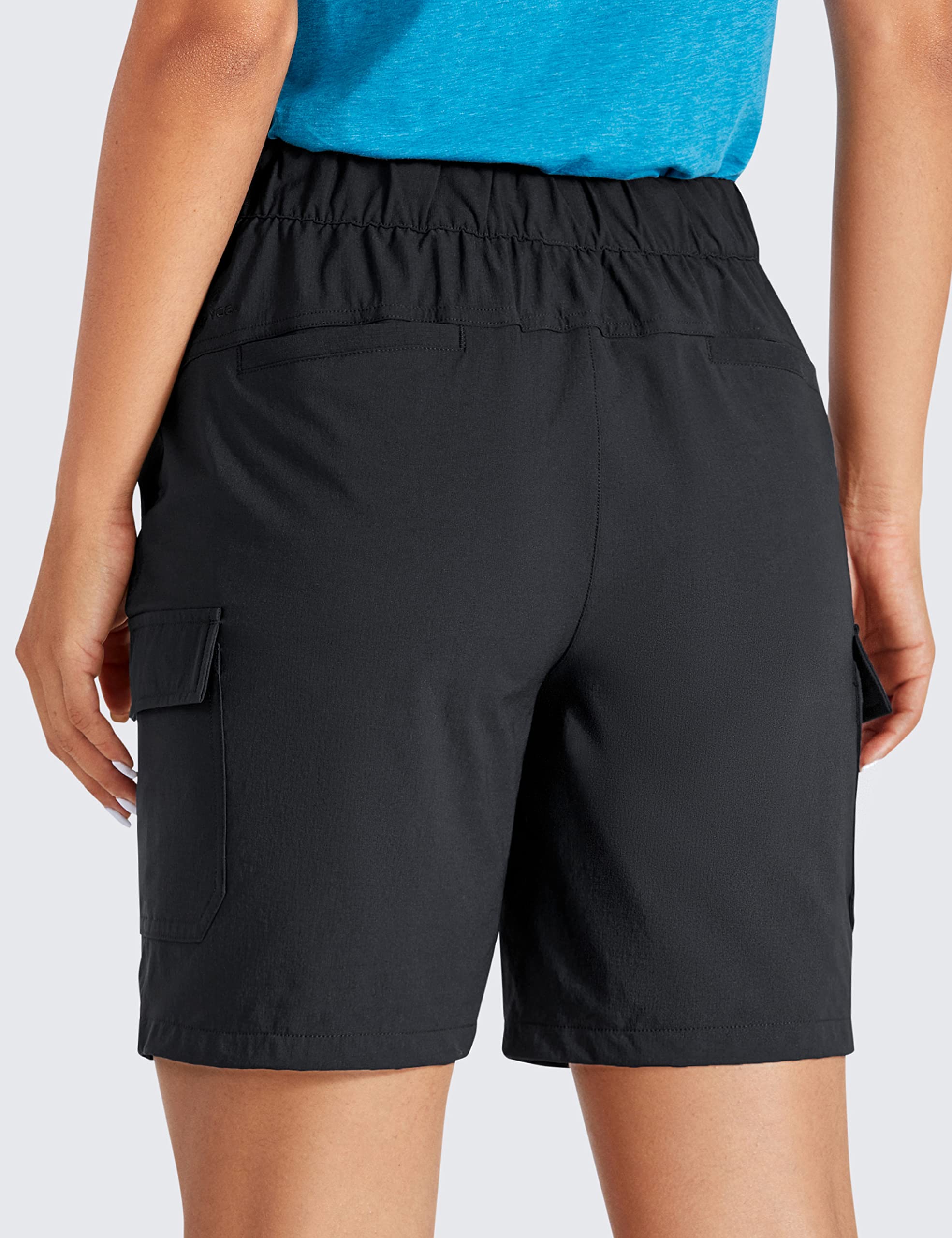 CRZ YOGA Stretch Hiking Cargo Shorts for Women 7'' - UPF 50+ Waterproof Lightweight Summer Outdoor Golf Shorts with Pockets Black_Shorts X-Small