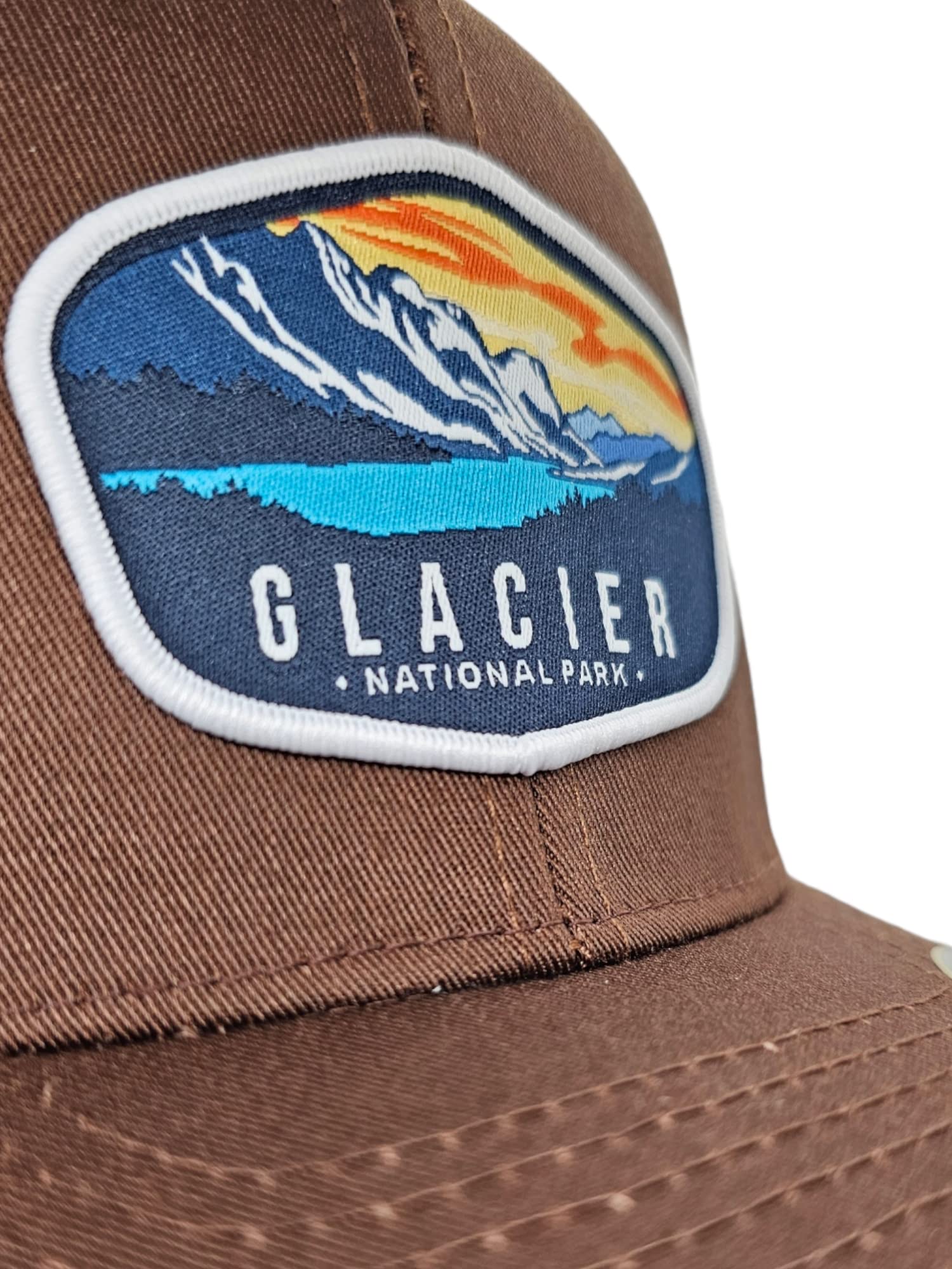 Glacier Trucker Hat w/National Park Woven Patch (Brown/Tan)