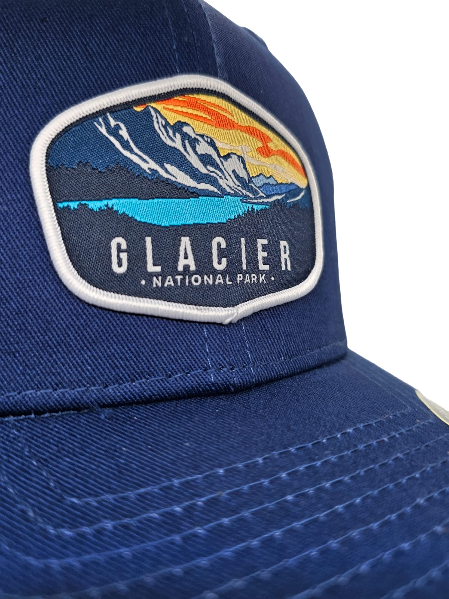 Glacier Trucker Hat w/National Park Woven Patch (Navy/White)