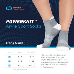 Copper Compression Socks for Women & Men | Powerknit Compression Socks For Running, Cycling & Pain Relief | 15-20 mmHg Plantar Fasciitis Socks with Padded Arch Support - 3 Pairs