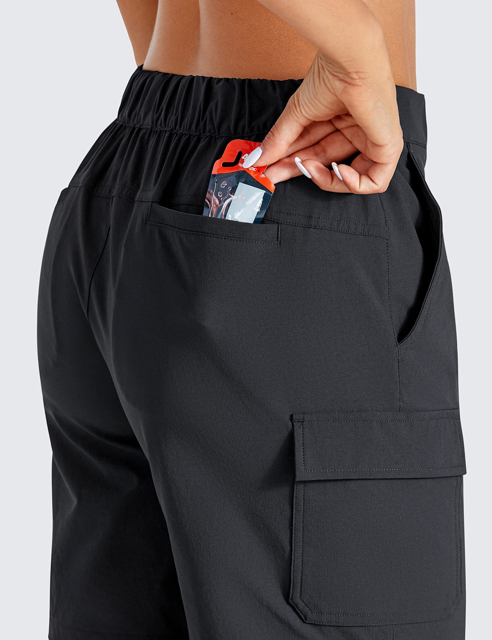 CRZ YOGA Stretch Hiking Cargo Shorts for Women 7'' - UPF 50+ Waterproof Lightweight Summer Outdoor Golf Shorts with Pockets Black_Shorts X-Small