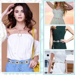 4 Pieces Women Turquoise Chain Belt Concho Belts Adjustable Western Metal Waist Chain Belt for Jeans Dresses