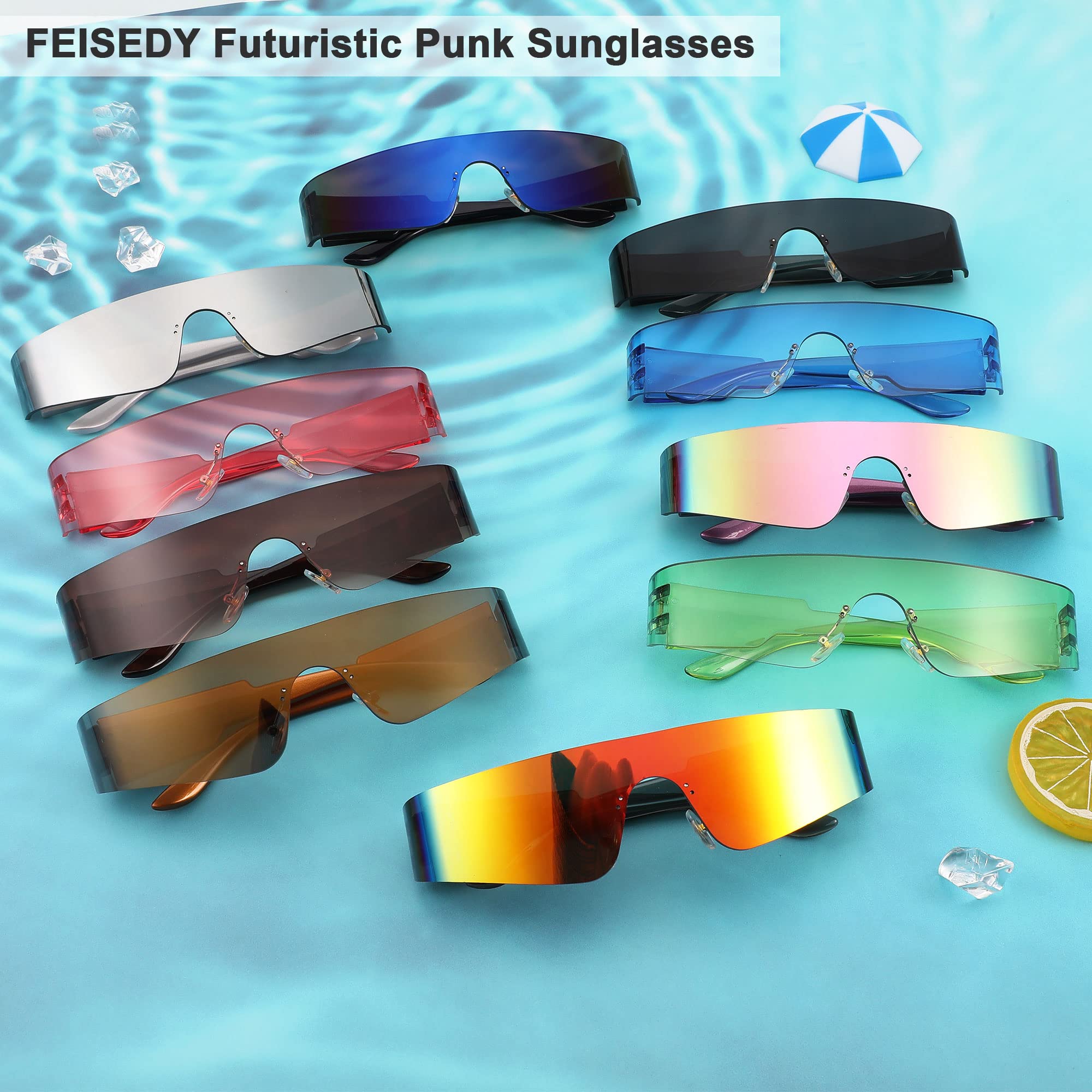 FEISEDY Futuristic Visor Punk Sunglasses Rimless One Piece Goggles Miorred Shades Women Men B2927