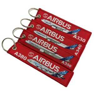 4 pcs pack aviation born to fly airbus set a330, a340, a350, a380 double side key chain keyring, red