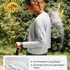 CRZ YOGA UPF 50+ Long Sleeve Shirts for Women Lightweight Workout Crop Tops Sun Protection Outdoor Quick Dry Hiking Shirt Silver Mist X-Large