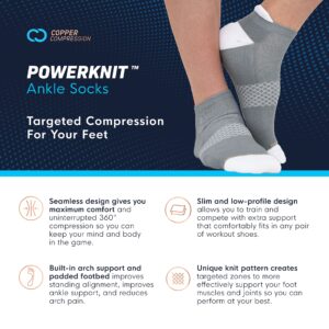 Copper Compression Socks for Women & Men | Powerknit Compression Socks For Running, Cycling & Pain Relief | 15-20 mmHg Plantar Fasciitis Socks with Padded Arch Support - 3 Pairs