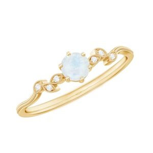 rosec jewels natural moonstone promise ring with diamond, certified moonstone flower ring for women, aaa quality, ready for gift, 14k yellow gold, size:us 5.00