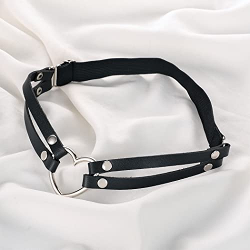 BODIY Women Punk Belt for Leg Black Thigh Straps Goth Heart Leather Leg Accessory Halloween Rave Body Chain