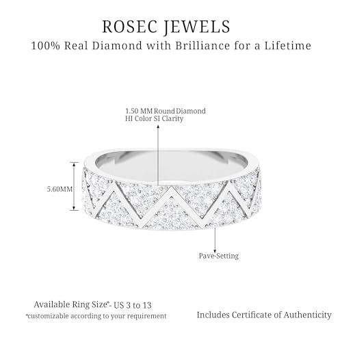 Rosec Jewels Certified Natural Diamond Wedding Band, Hi Color Si Clarity, Diamond Half Eternity Ring - Ready To Gift, 14K White Gold, Size:US 8.50