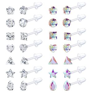 lolias 14pairs clear plastic earrings stud earrings for women rhinestone acrylic stud earrings clear piercing retainer for sport work,color