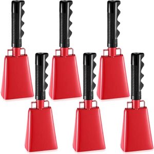 6 Pcs Cow Bells Noise Makers with Handles Cheering Cowbells for Sporting Events Musical Hand Percussion Cowbells Solid Football Cowbell Loud Call Bell Hand Percussion Cowbells for School, Red