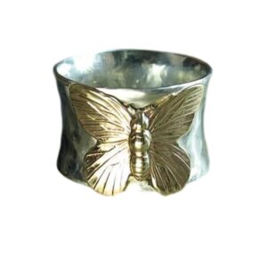 HUKQBUNX 925 Sterling Silver Two-Color Butterfly Women's Fashion Precious Small Insect Shiny Ring Size 6-10 (Size 9)