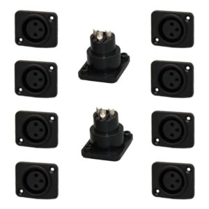 gdqlcnxb xlr female jack 3 pin panel mount jacks, xlr female socket connector 10 pcs,black plastic housing.