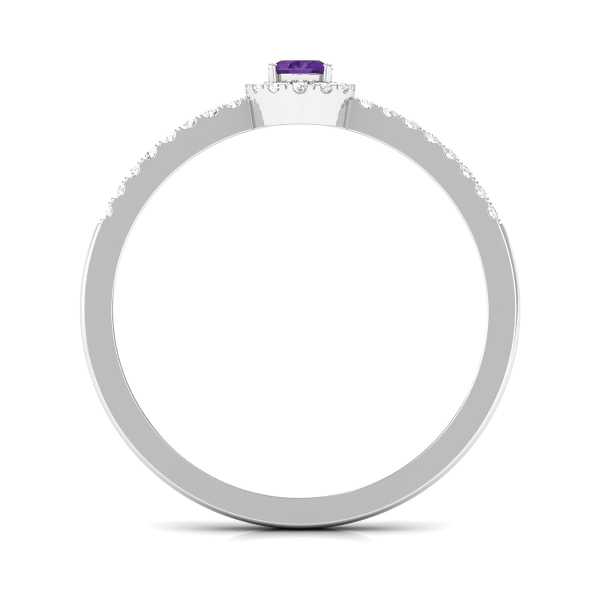 Rosec Jewels Natural Amethyst Minimal Halo Ring| 3X5 MM Oval| AAA Quality| Engagement Ring for Women, 14K White Gold, Size:US 10.00