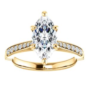 3CT Marquise Colorless Moissanite Engagement Rings, Wedding Bridal Ring, Eternity Solid 10K Yellow Gold Diamond Solitaire 6-Prong Anniversary Promise Gift for Her (9.5)